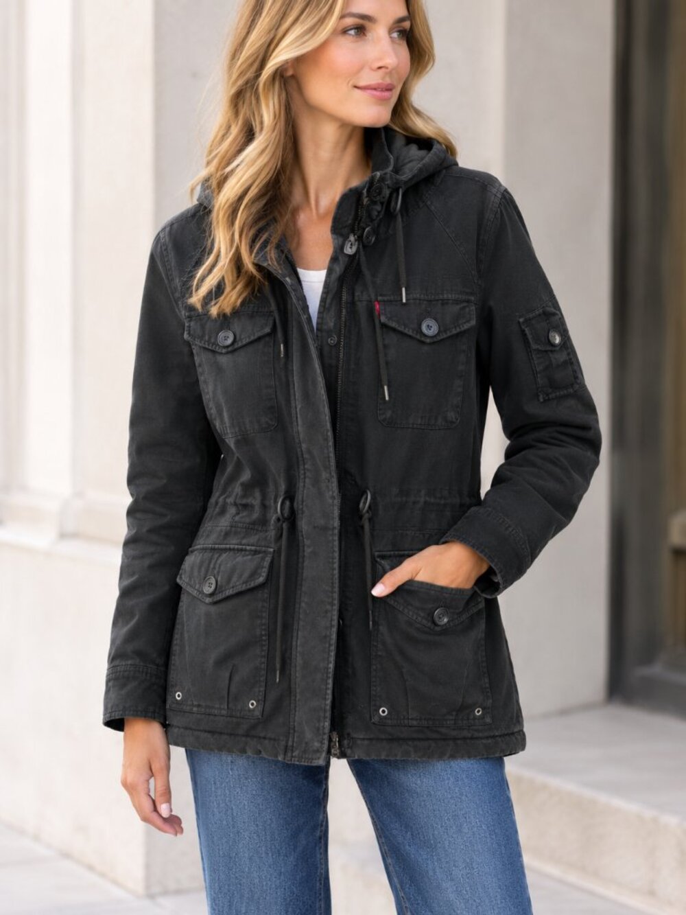 Levi's Womens S Quilted Lined Military Field Jacket Hooded Gorpcore Utility